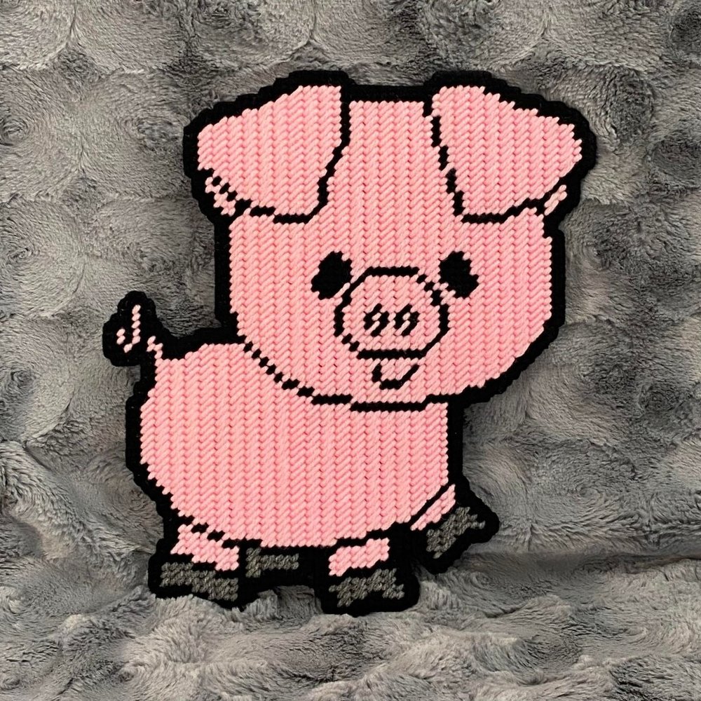 Handcrafted Adorable Cute Pink Pig Needlework Wall Hanging Decor